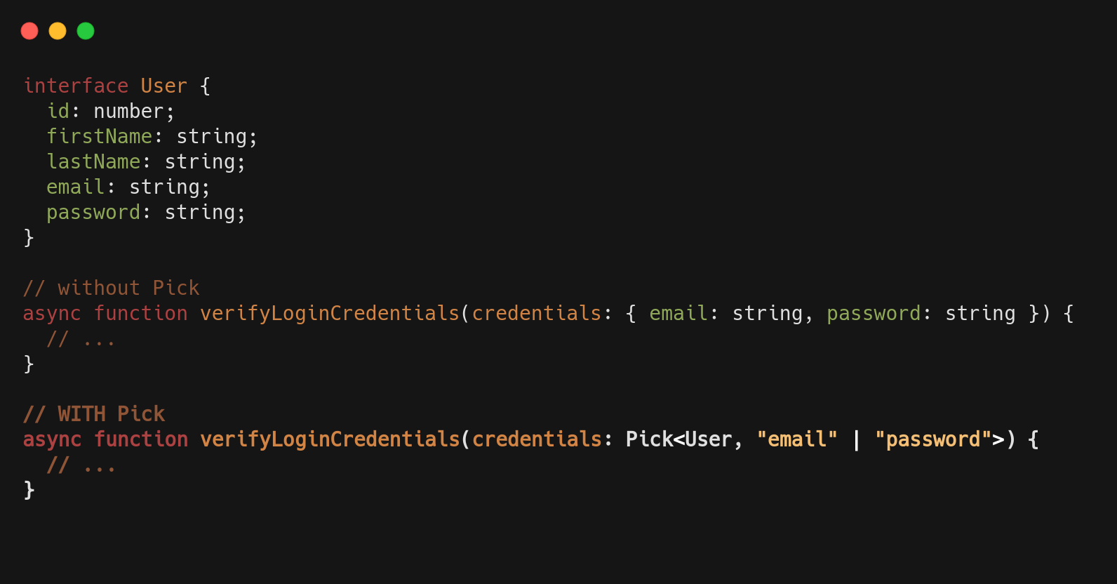 How to pick properties from an interface